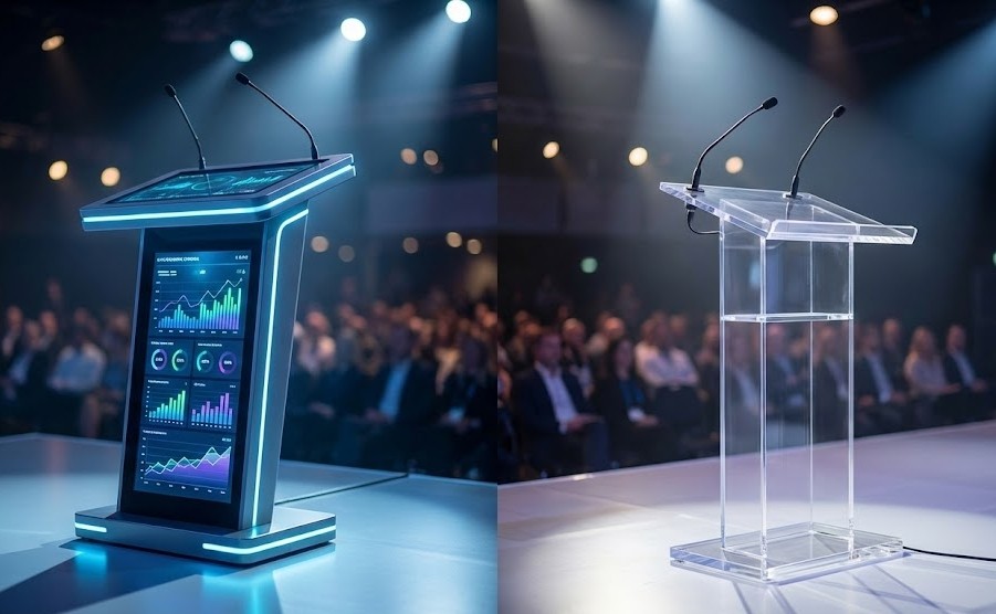 Púlpito Digital vs. Acrílico: Qual a Melhor Escolha para Eventos em 2026?
