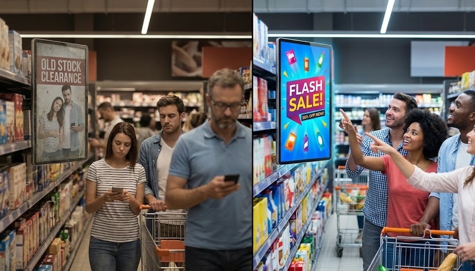 Conteúdo Estagnado em Digital Signage: Como Evitar a "Cegueira de Faixa" e Maximizar o ROI em 2026